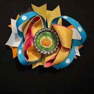 "Happy Fall Y'all" Bottle Cap Image Deluxe Bow 5B2518 Handmade NWT Boutique